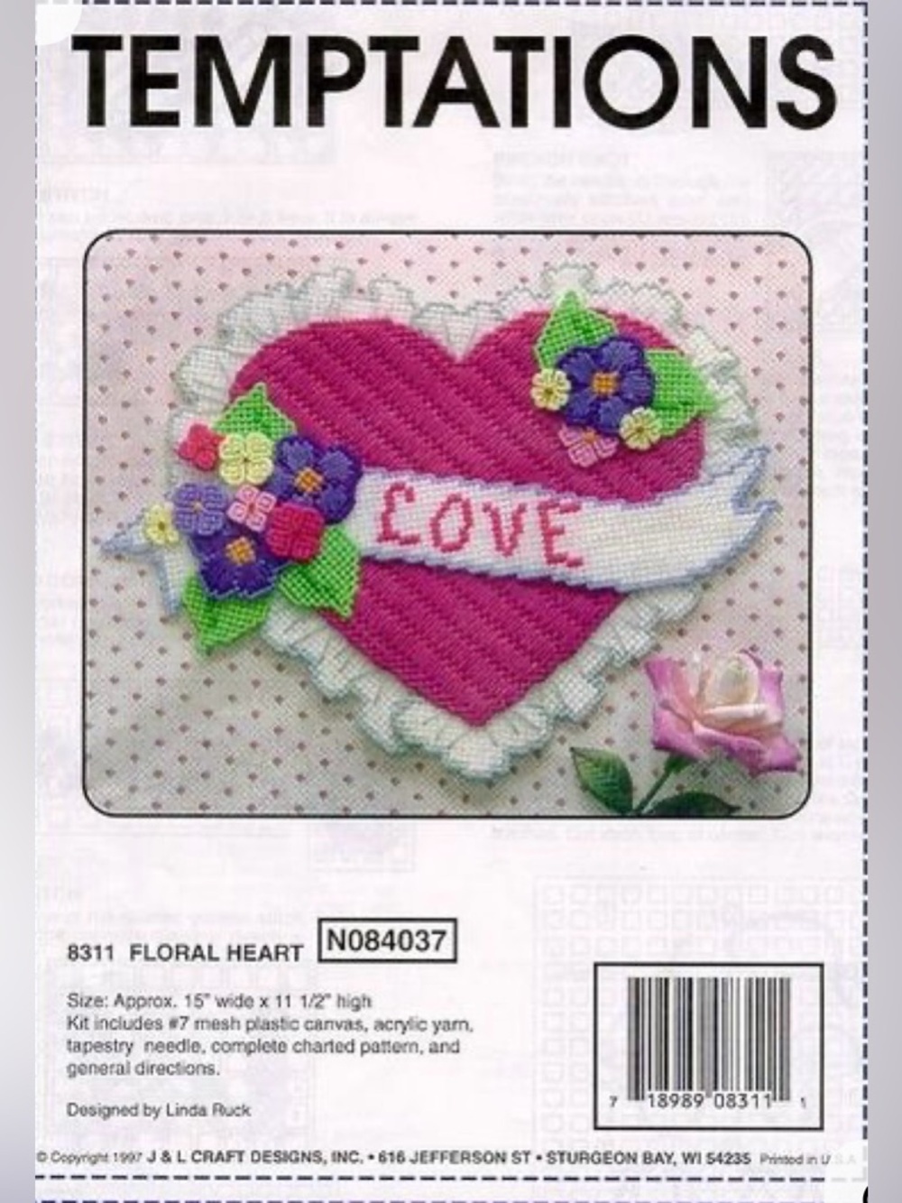 Vtg Temptations Floral Heart Love Plastic Canvas Needlepoint Cross Stitch Kit